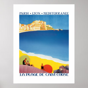 Poster Vintage voyage Plage de la mer Méditerranée