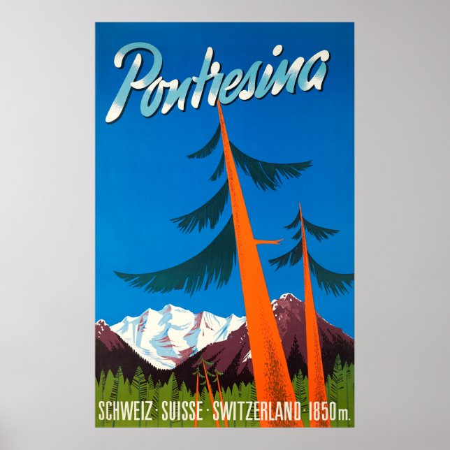 Poster Vintage voyage Pontresina Suisse (Devant)