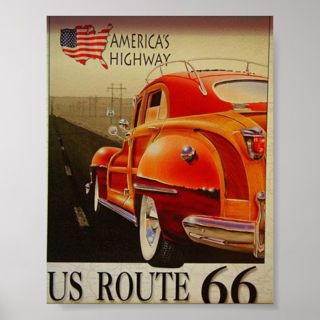 Poster Vintage voyage pour la US Route 66 (Devant)