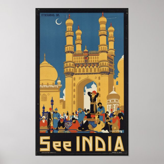 Poster Vintage voyage pour l'Inde (Devant)