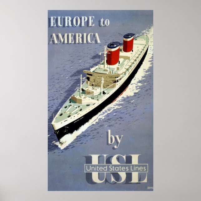 Poster Vintage voyage Pour United States Lines (Devant)