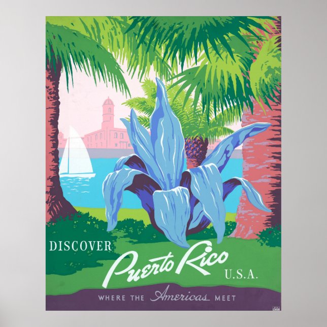 Poster Vintage voyage Promotion Porto Rico 2 (Devant)