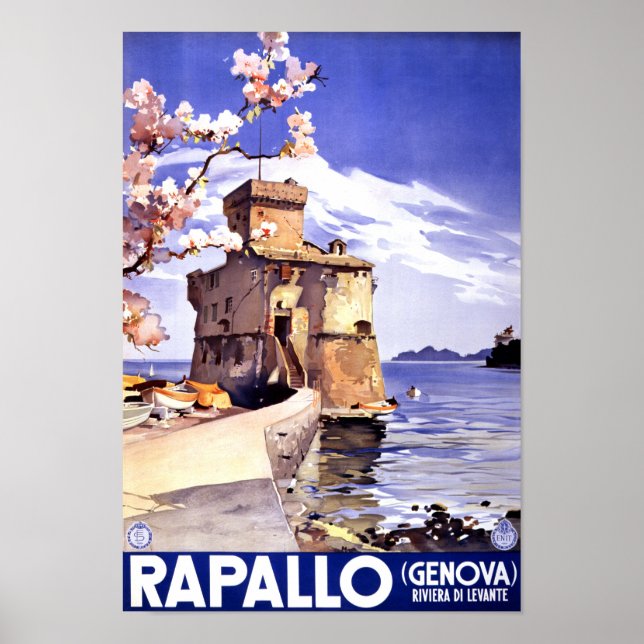 Poster Vintage voyage Rapallo Genova Italie (Devant)