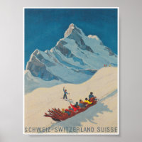 Poster Vintage voyage rétro de la motoneige Suisse