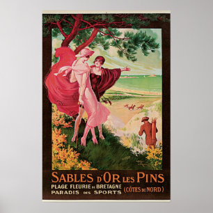 Poster Vintage voyage Sables d'Or Les Pins