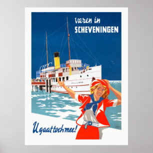 Poster Vintage voyage Scheveningen Pays-Bas