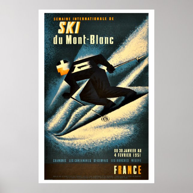 Poster Vintage voyage Ski du Mont-Blanc (Devant)