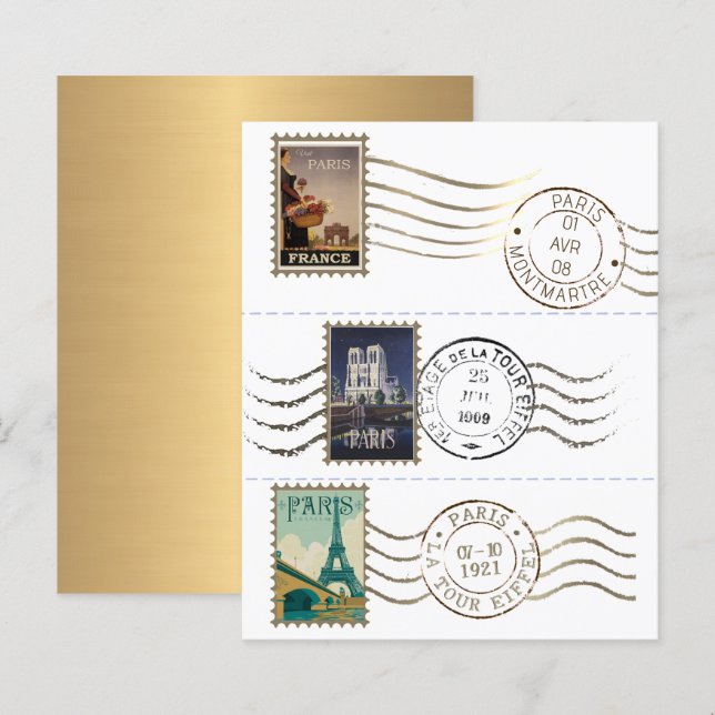Poster Vintage voyage Timbres et Postage Français (Devant / Derrière)