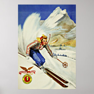 Poster Vintage voyage unique de ski de stations de