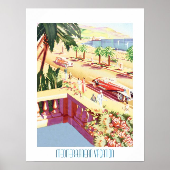 Poster Vintage voyage Vacances Méditerranéennes (Devant)