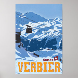 Poster Vintage voyage Verbier Suisse
