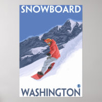 Poster Vintage voyage Washington Snowboard