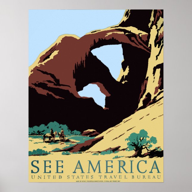 Poster Vintage voyage WPA Voir America Arches (Devant)
