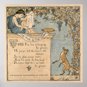 Poster Vintage Walter Crane : Le renard et le raisin