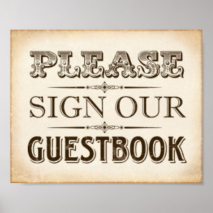 Poster Vintage Wedding SIGN NOTRE GUESTBOOK SIGNALER Prin