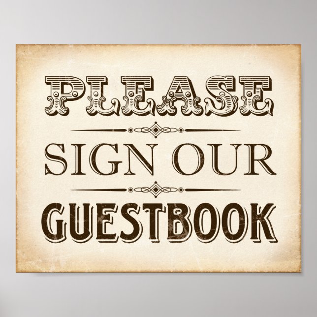 Poster Vintage Wedding SIGN NOTRE GUESTBOOK SIGNALER Prin (Devant)