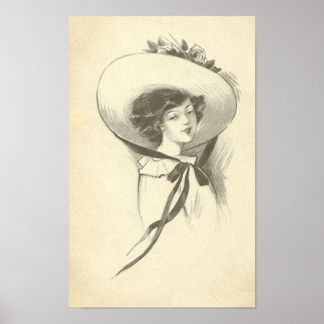 Poster Vintage Woman With Hat (Devant)