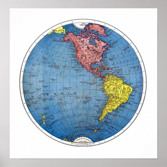 Poster vintage World Globe America (Devant)