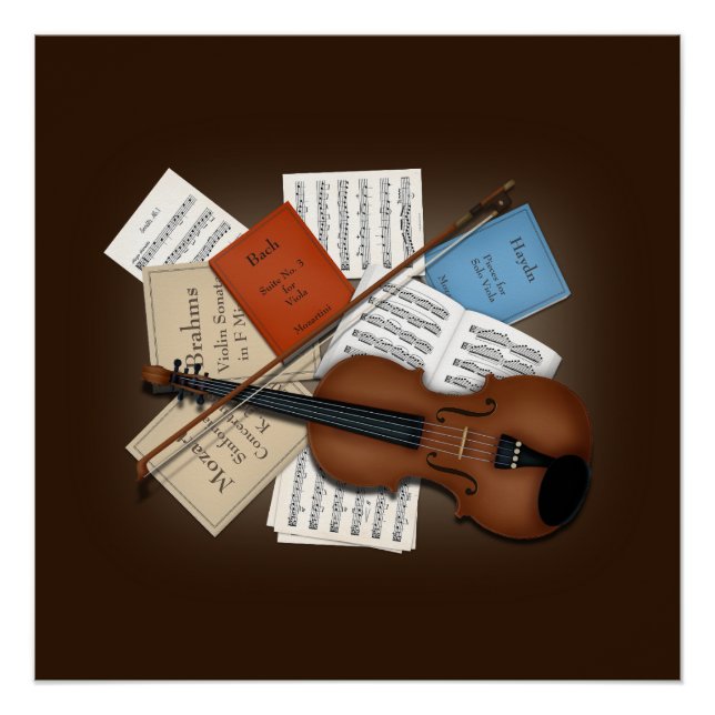Poster Viola & Bow Avec Livres & Partitions Musique Perso (Devant)