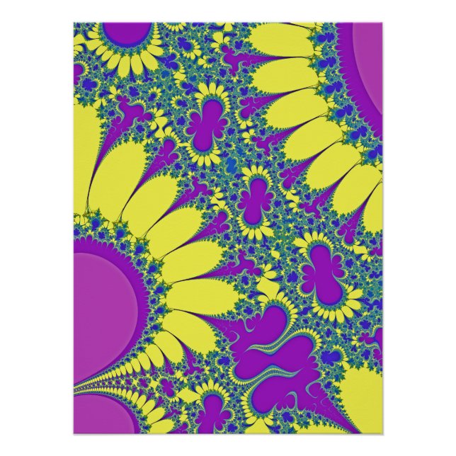 Poster Violet et Jaune Vibrant Abstrait Fractal  (Devant)