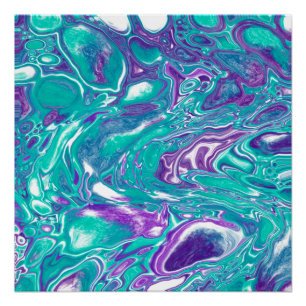 Poster Violet et Turquoise Fluid Art Marbre comme des bul