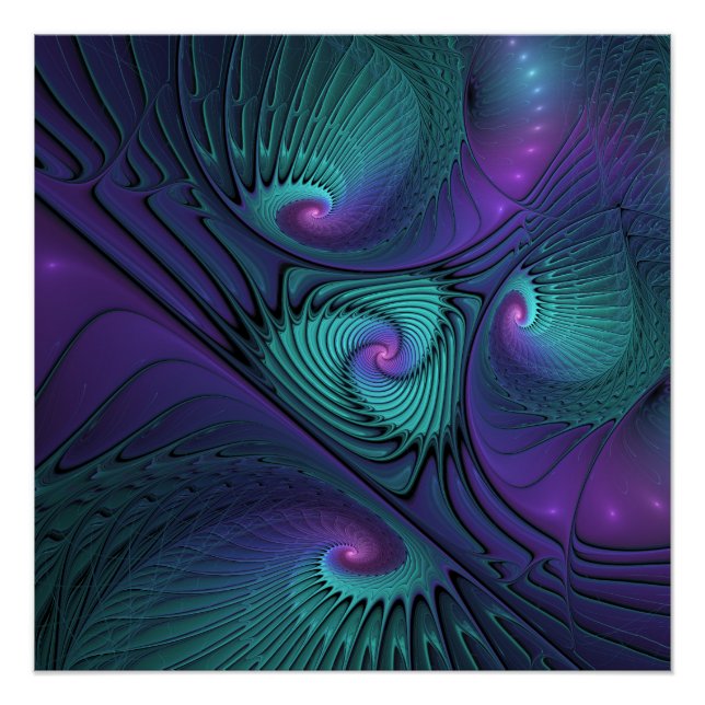Poster Violet rencontre Turquoise moderne art fractal abs (Devant)