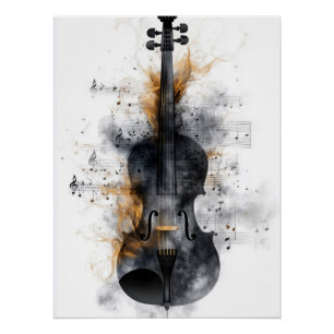 Poster Violon entouré de notes musicales