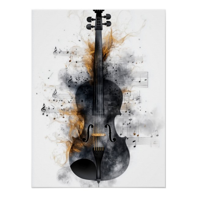 Poster Violon entouré de notes musicales (Devant)
