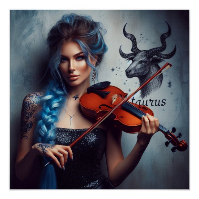 Poster Violon musicien Taurus Zodiac (Devant)