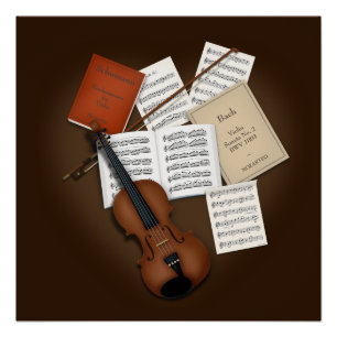 Poster Violon sur un Pile de musique scores personnalisab