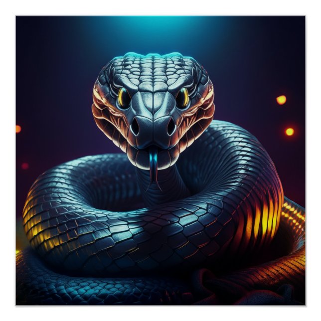 Poster Vipère argentée serpent langue qui darde (Devant)