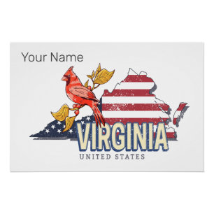 Poster Virginie États-Unis Retro State Map Vintage USA