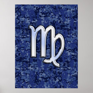Poster Virgo Zodiac Connexion Camouflage numérique bleu