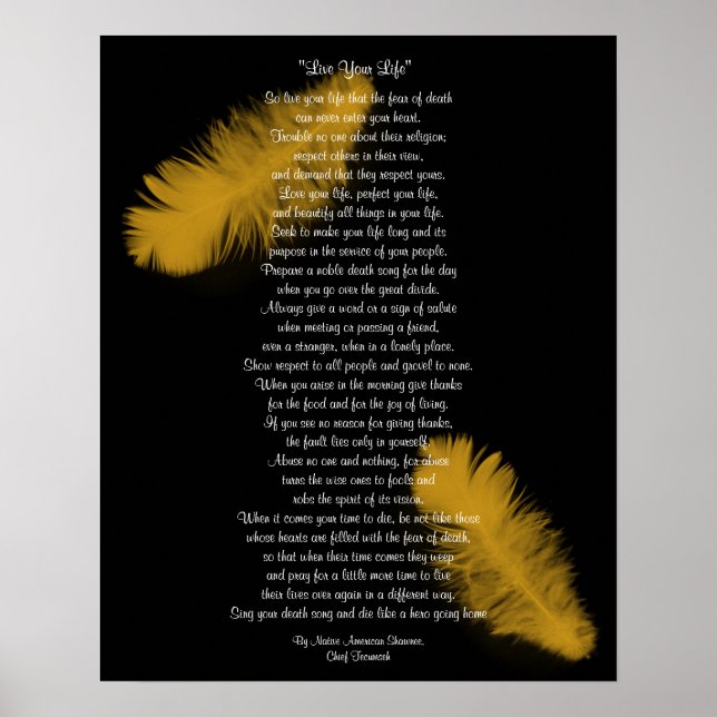 Poster "Vis ta vie" Plumes d'or par le chef Tecumseh (Devant)