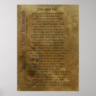 Poster "Vis ta vie" sur un vieux parchemin, chef Tecumseh