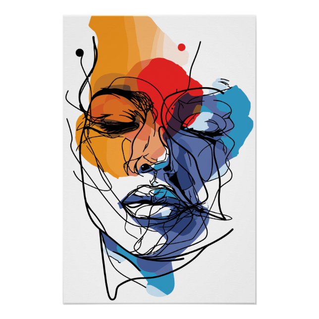 Poster Visage artistique abstrait en lignes fluides (Devant)