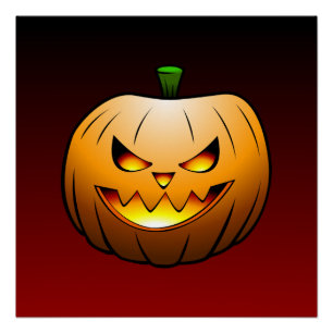 Poster Visage de citrouille d'Halloween effrayant