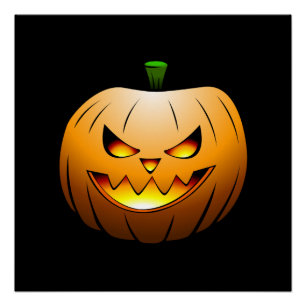 Poster Visage de citrouille d'Halloween effrayant