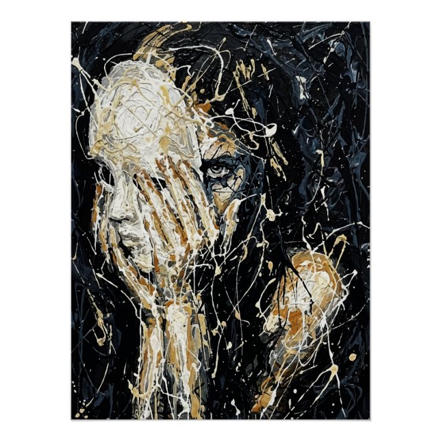 Poster Visage Fantomatique Éthéré Art Abstrait au Goutte- (Devant)