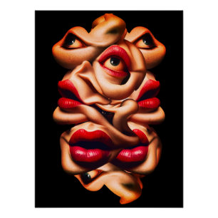 Poster Visages Abstraits Surréalistes Expressionnisme Gra
