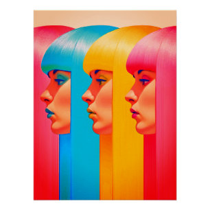 Poster Visages Colorés Profils Latéraux Multicolores Vibr