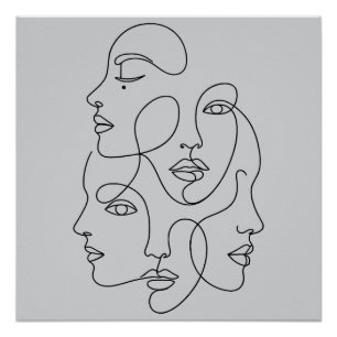 Poster Visages minimalistes de ligne abstraits un art