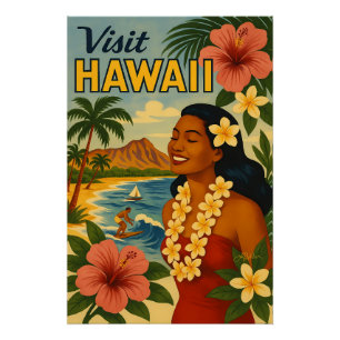 Poster Visite Hawaii Tourisme Art Mid Century