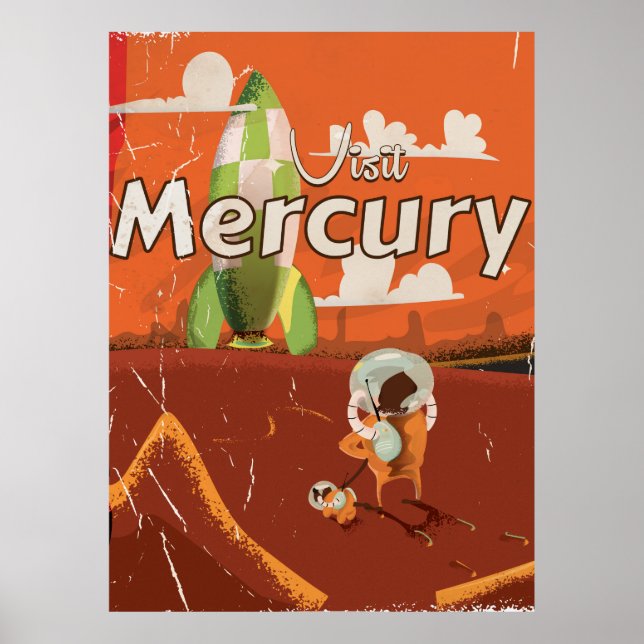 Poster Visitez la planète Mercure Dessin Animé Sci-Fi Vin (Devant)