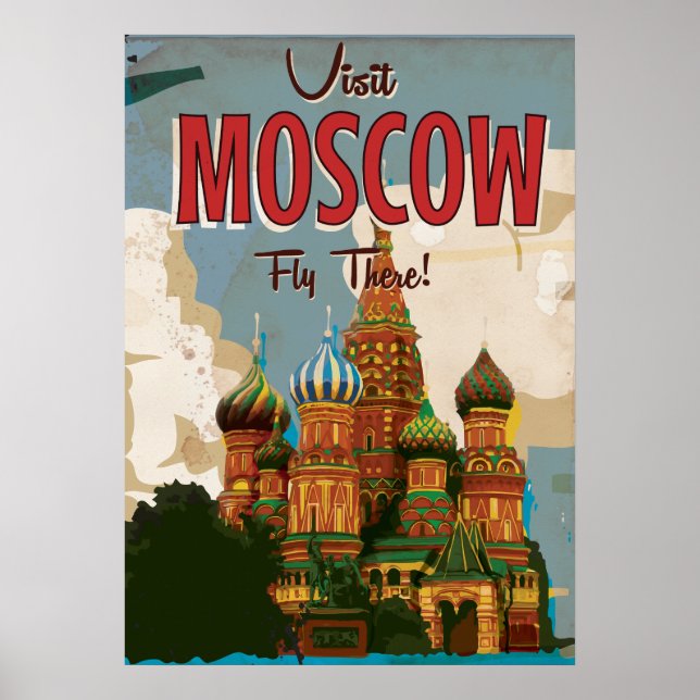 Poster Visitez l'affiche de voyage vintage de Moscou (Devant)