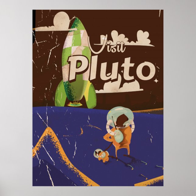 Poster Visitez l'affiche de voyage vintage de Pluton (Devant)