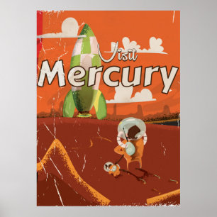 Poster Visitez le Cartoon Planet Mercury Vintage Sci-Fi