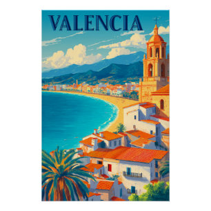 Poster Visitez Valencia Espagne Retro Travel