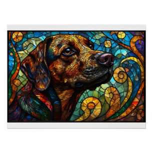 Poster Vitrail d'un chien aux couleurs vives