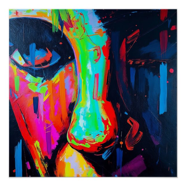 Poster Vivid Expression Neon Visage Abstrait Art moderne (Devant)